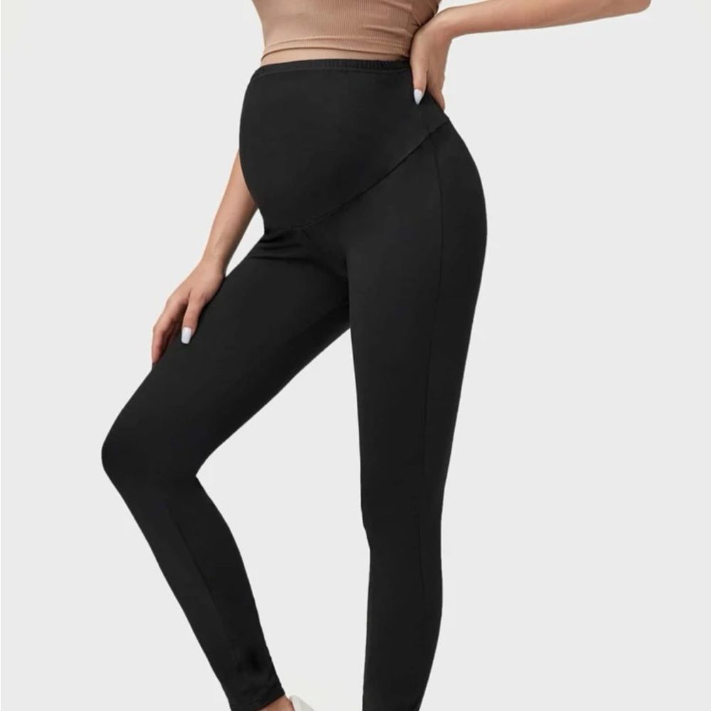 SHEIN Maternity Wide Waistband Solid Leggings - Picture 3 of 3